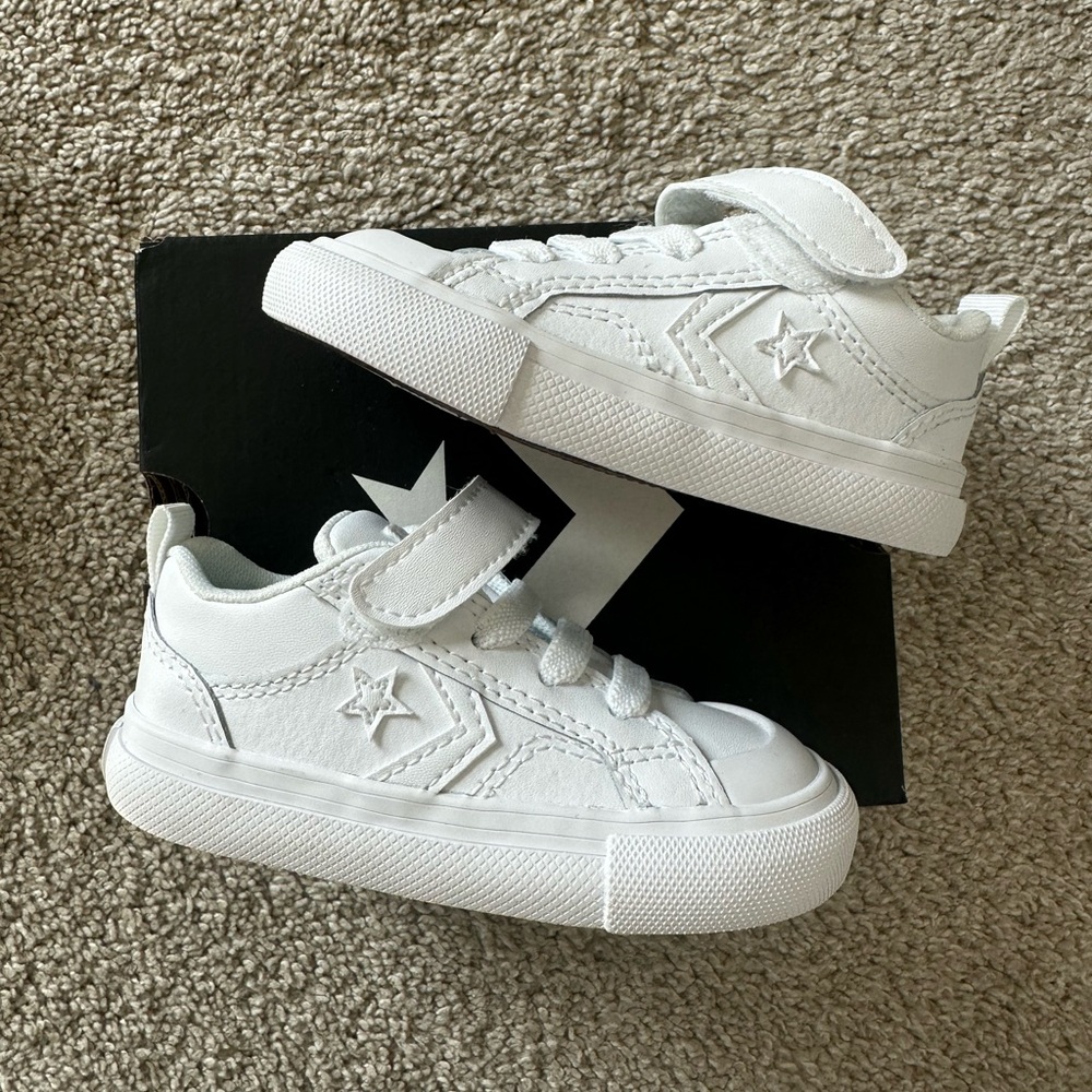 NIB Converse Pro Blaze Strap Leather Sneakers Shoes White Toddler Boy Girl Sz 5